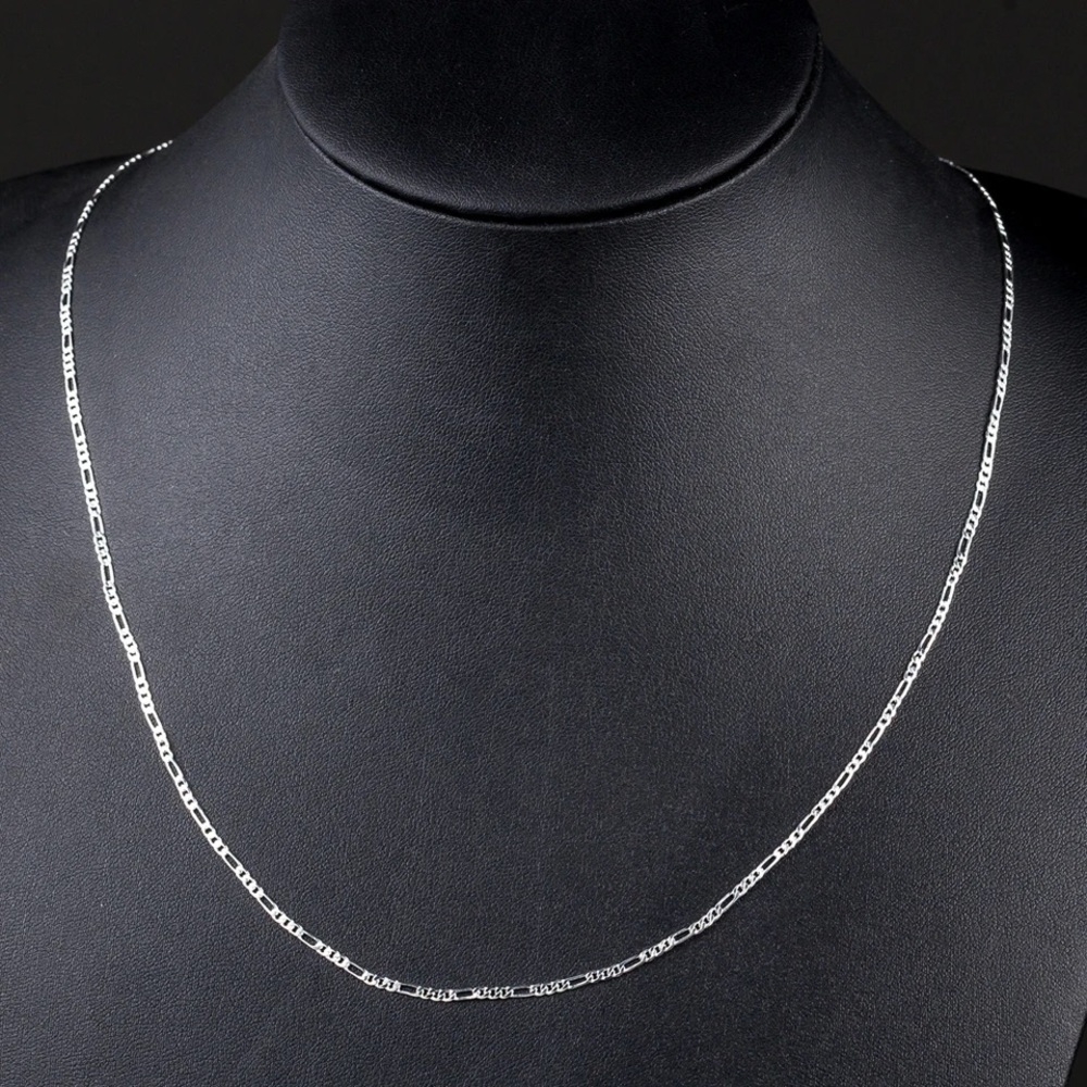 Figaro 3+1 2 Side Diam. Cut Chain Approx 1.39 22” 925 Sterling Silver Necklace.